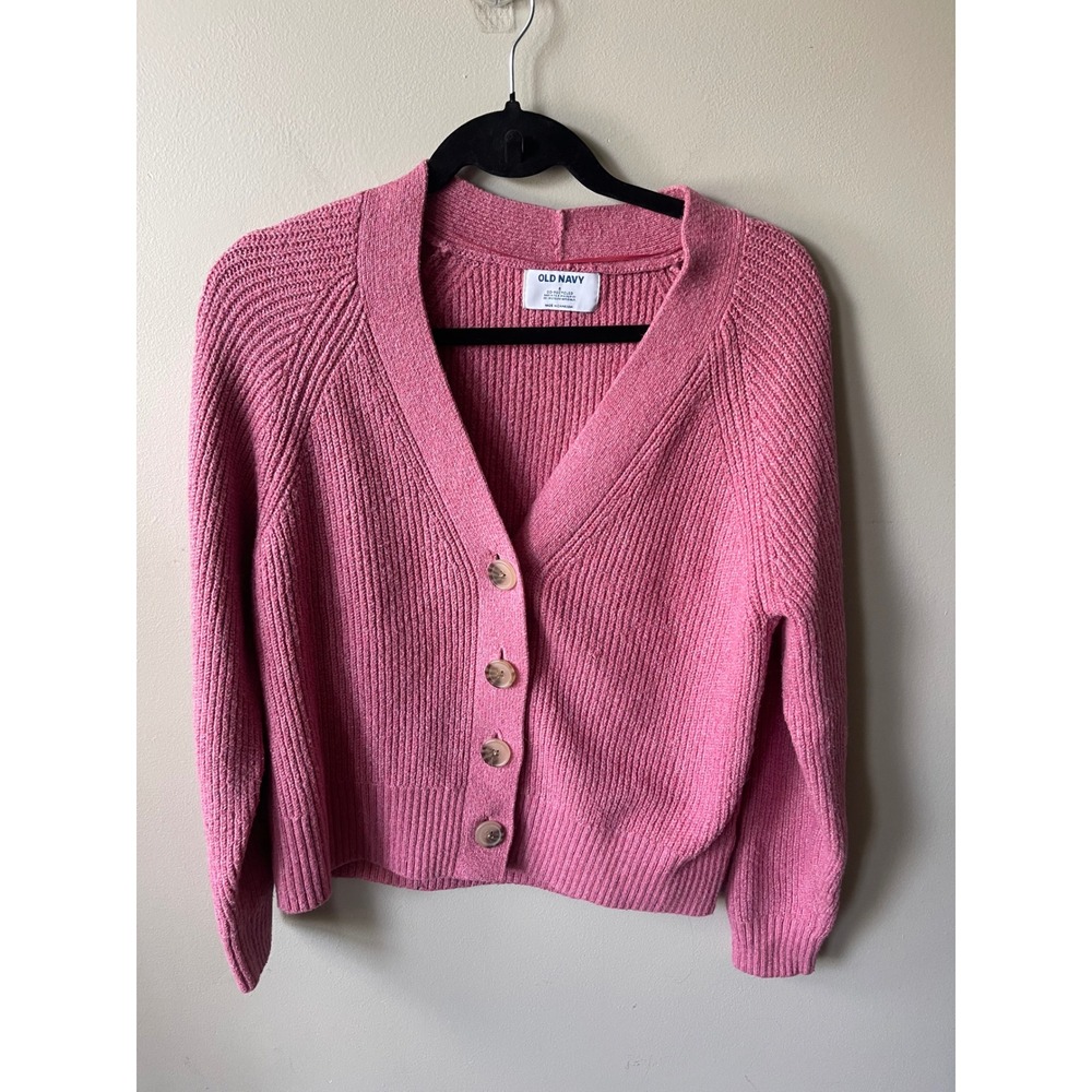 Old Navy Pink Ribbed Knit V-Neck Button Front Cardigan Sweater casual cotton